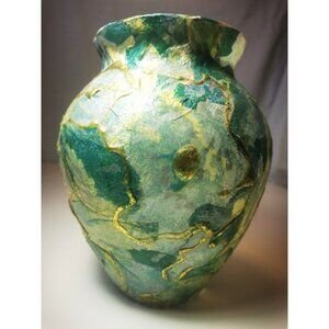 🌿 Handcrafted Decorative Vase with Floral Design - 7.5" Tall Vintage 🌿